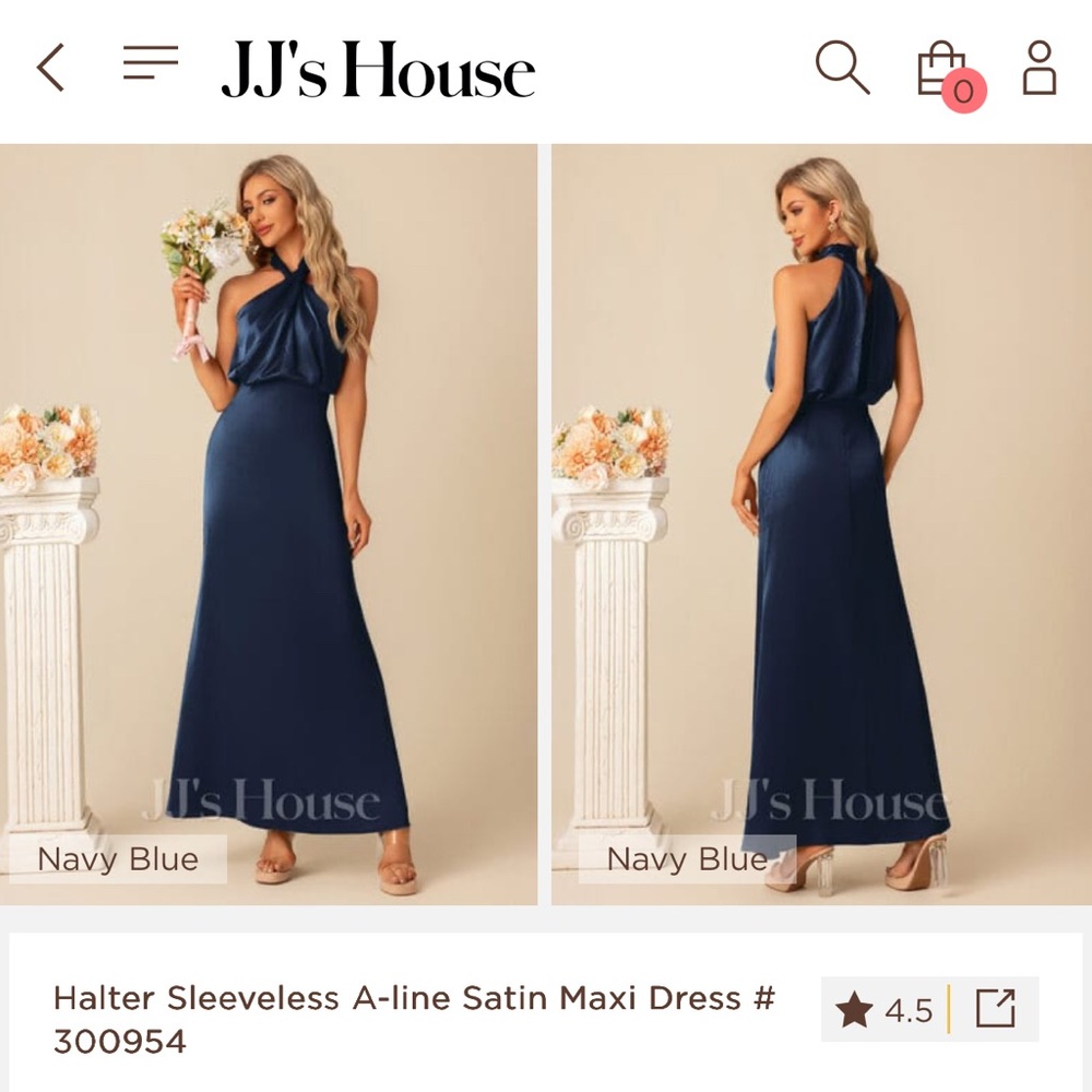 JJs House Navy Blue Satin Halter Maxi Dress